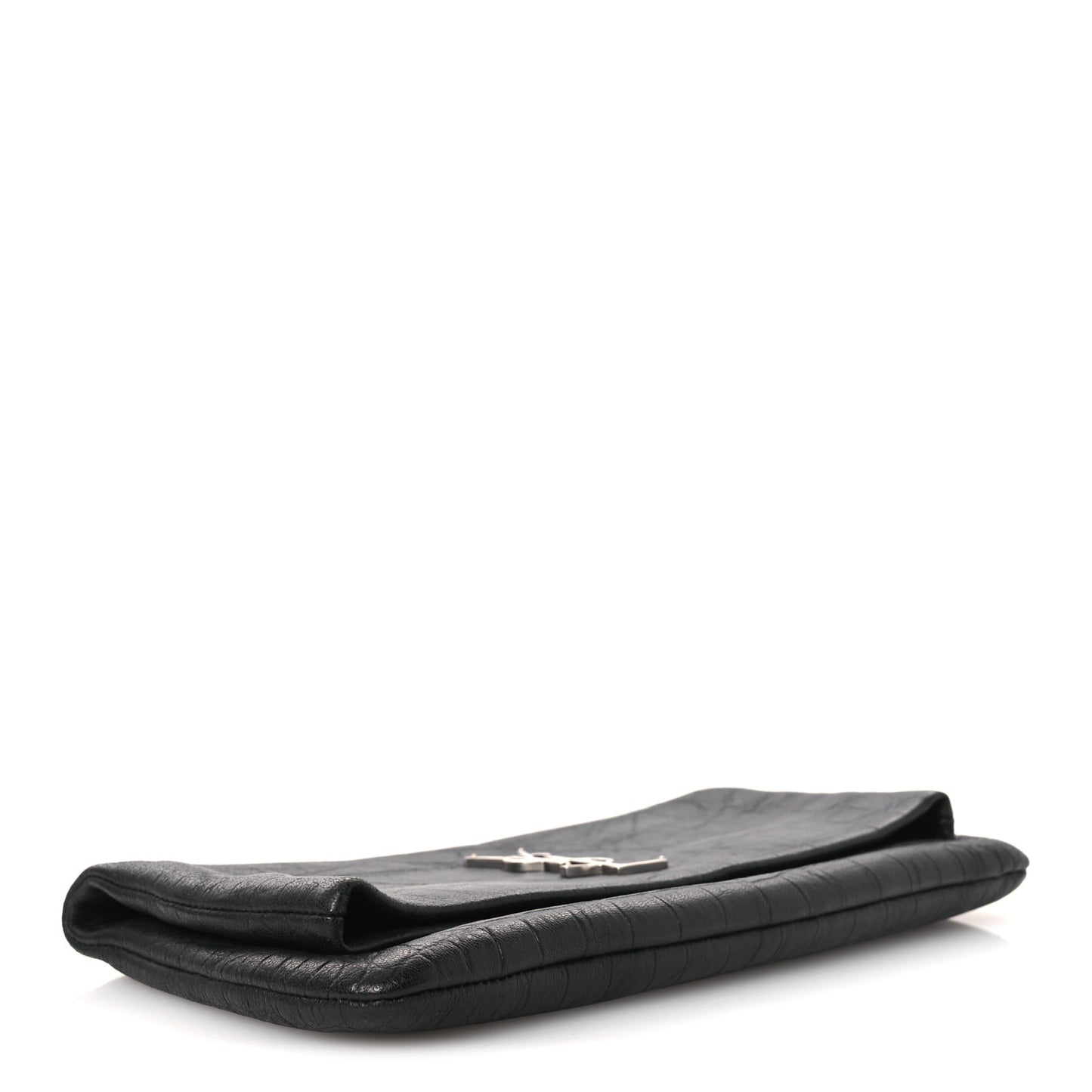 Calfskin Crocodile Embossed West Hollywood Monogram Fold Over Clutch Black