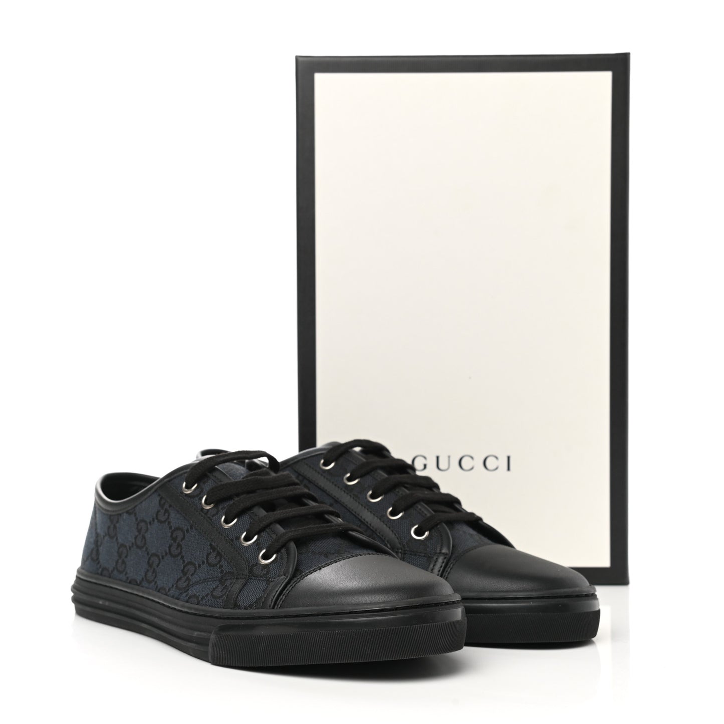 GG Monogram Calfskin Womens Low Top Sneakers 38.5 Piombo Black
