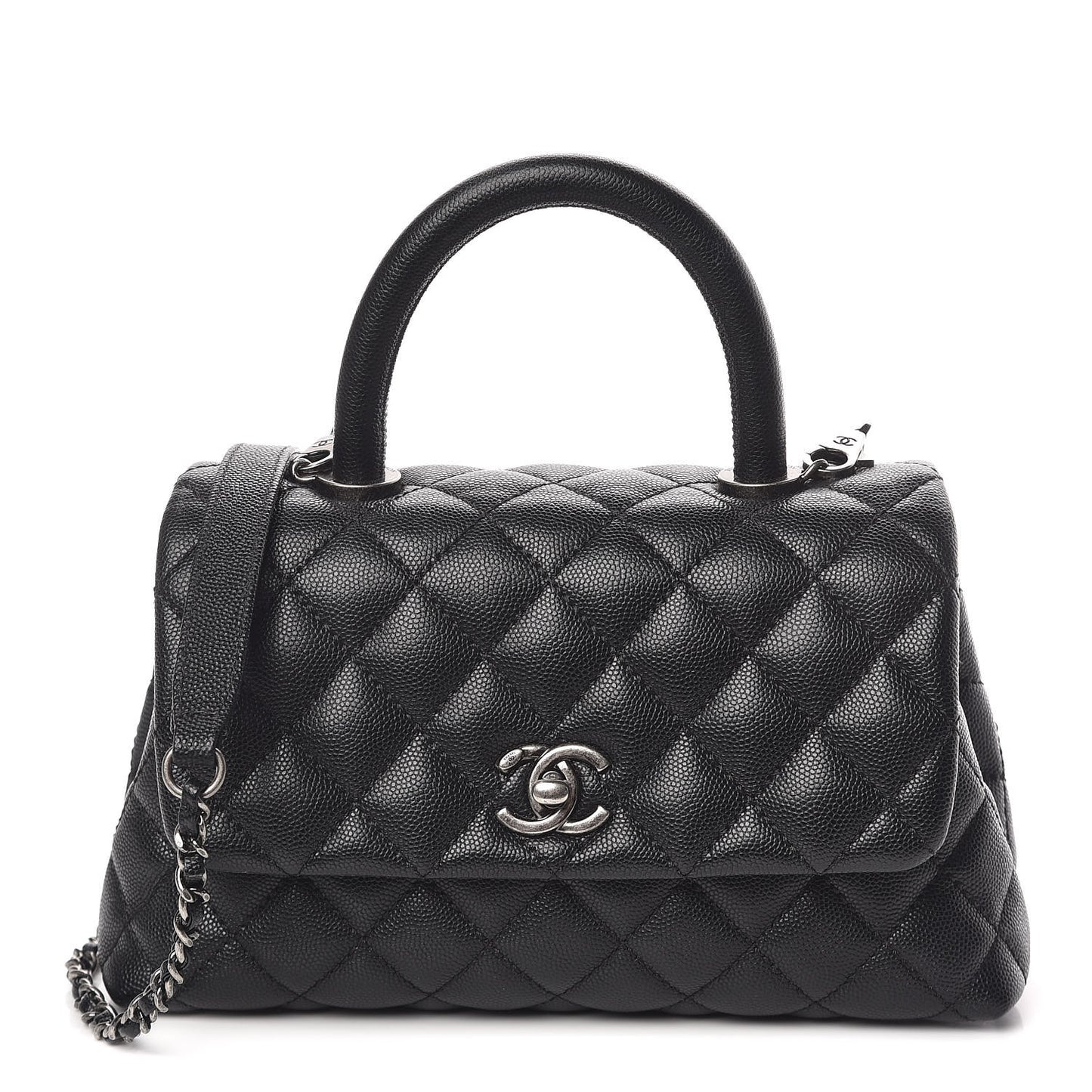 Caviar Quilted Mini Coco Handle Flap Black