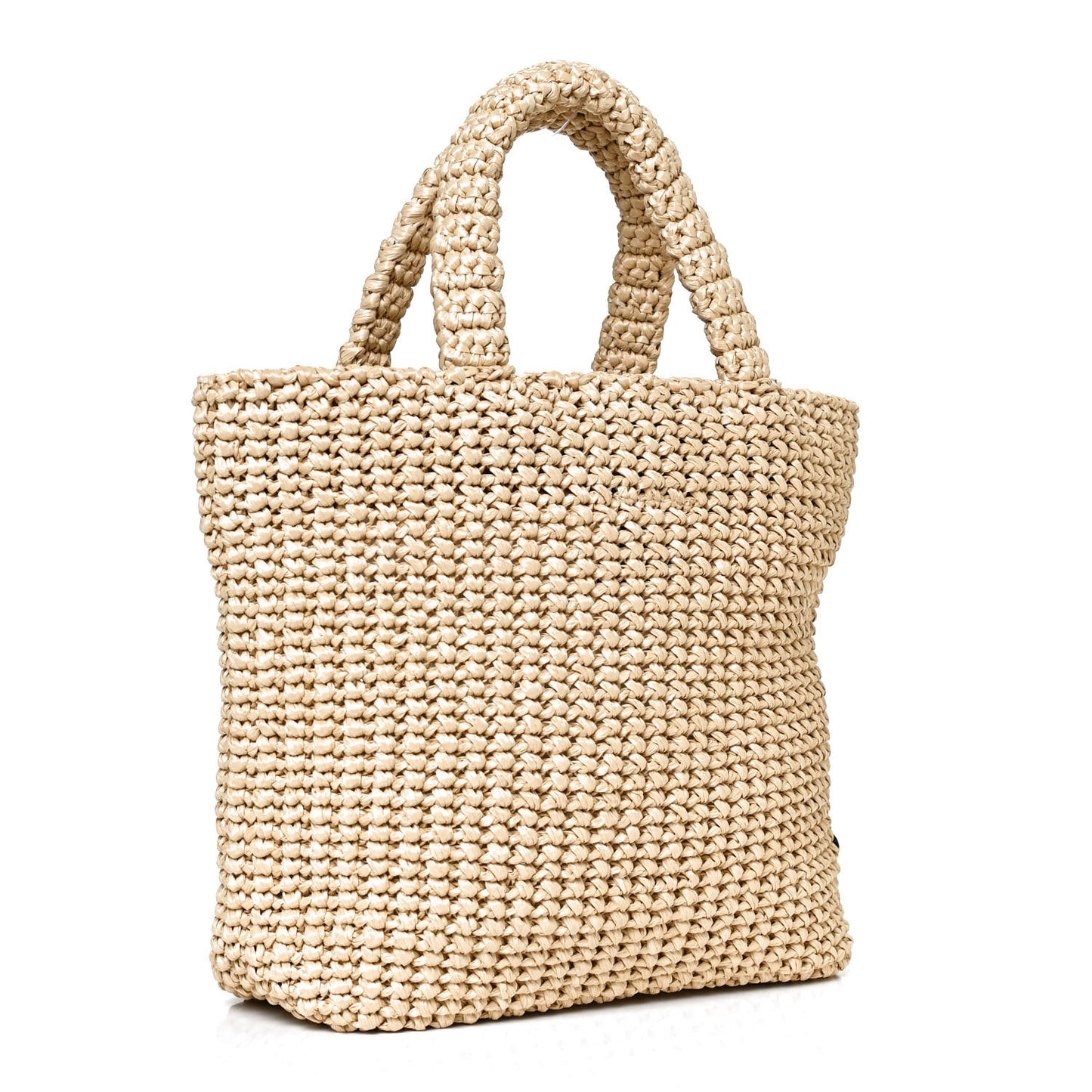 Yarn Raffia Effect Crochet Embroidered Small Logo Tote Naturale