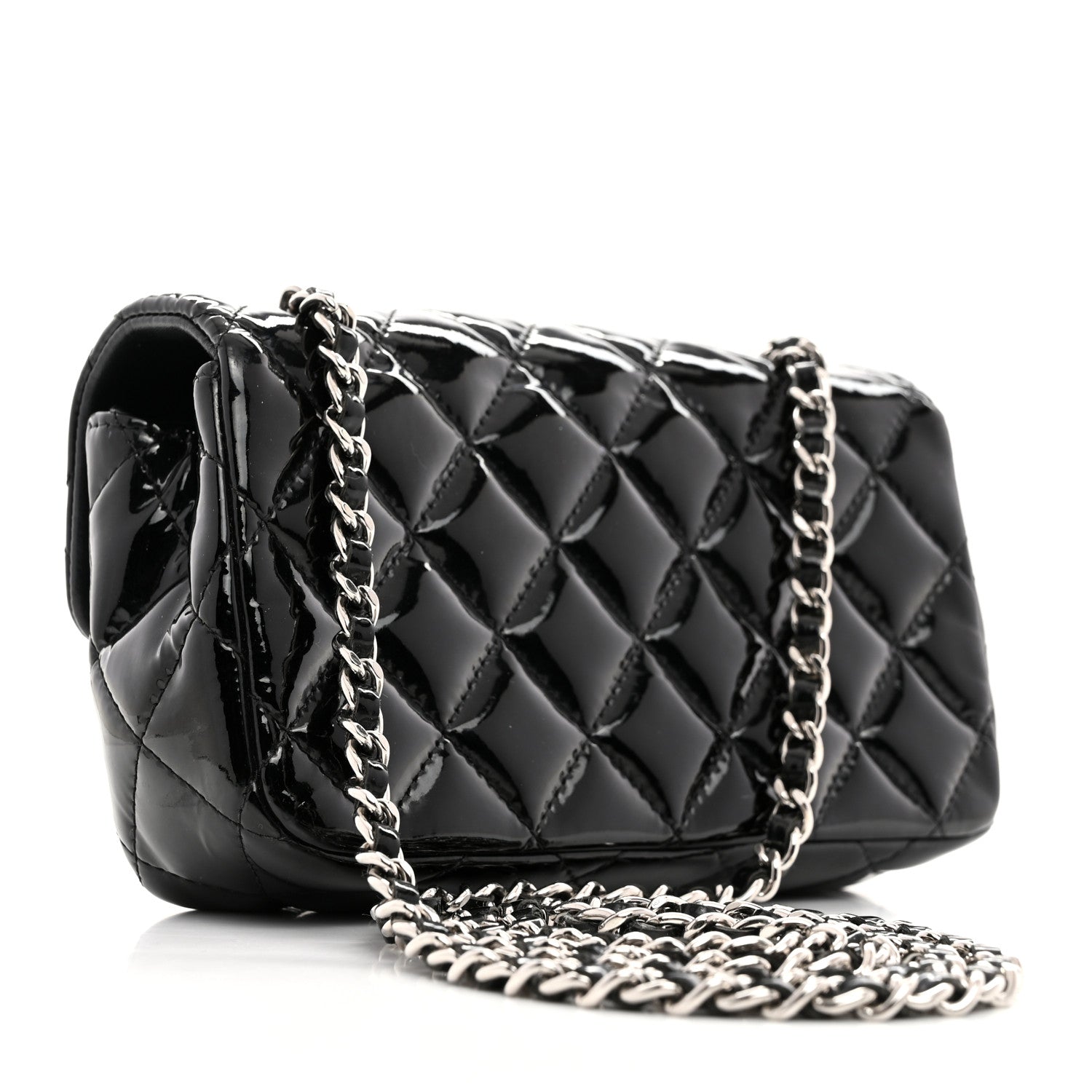 Chanel Patent Calfskin Quilted Extra Mini Rectangular Flap Black 2 of 10