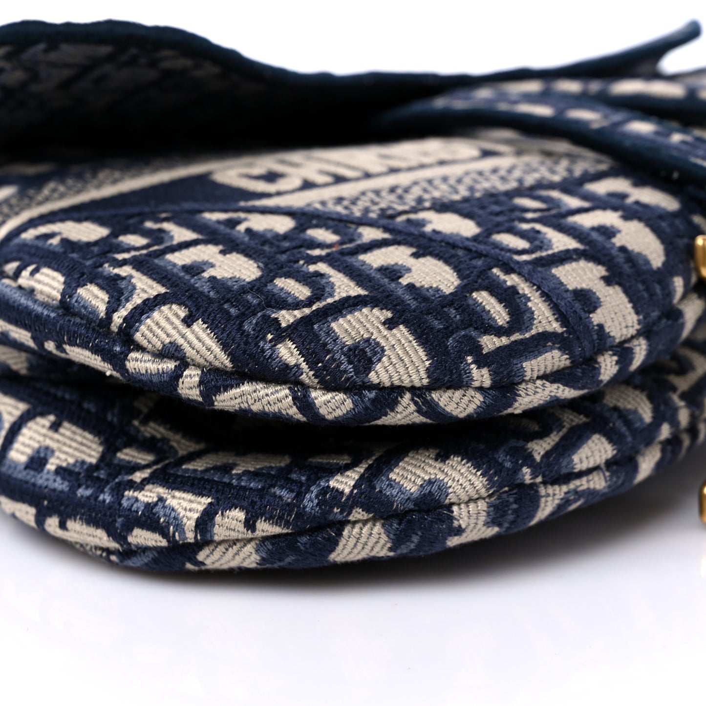 Oblique Embroidered Saddle Bag Blue