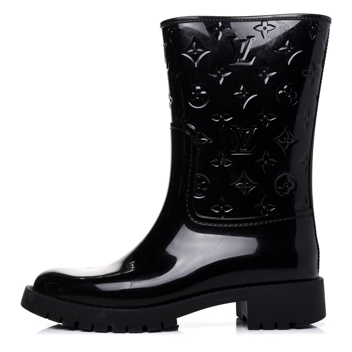 Rubber Embossed Monogram Drops Flat Half Boots 39 Black