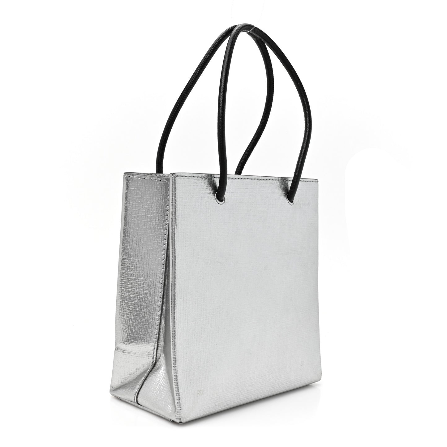 Metallic Squared Calfskin Logo North South Shopper Tote XXS Silver