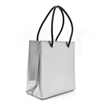 Balenciaga Metallic Squared Calfskin Logo North South Shopper Tote XXS Silver 3 of 12