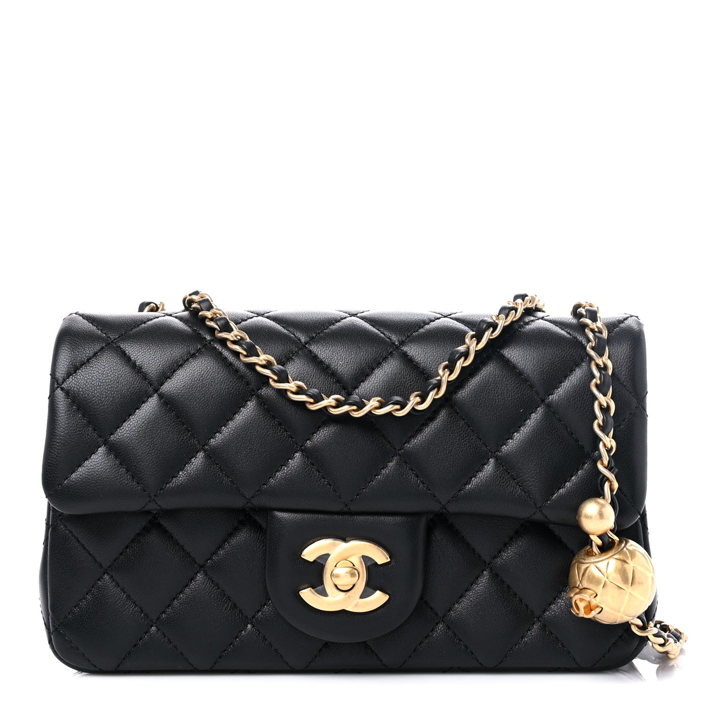 Lambskin Quilted Mini Rectangular Pearl Crush Flap Black