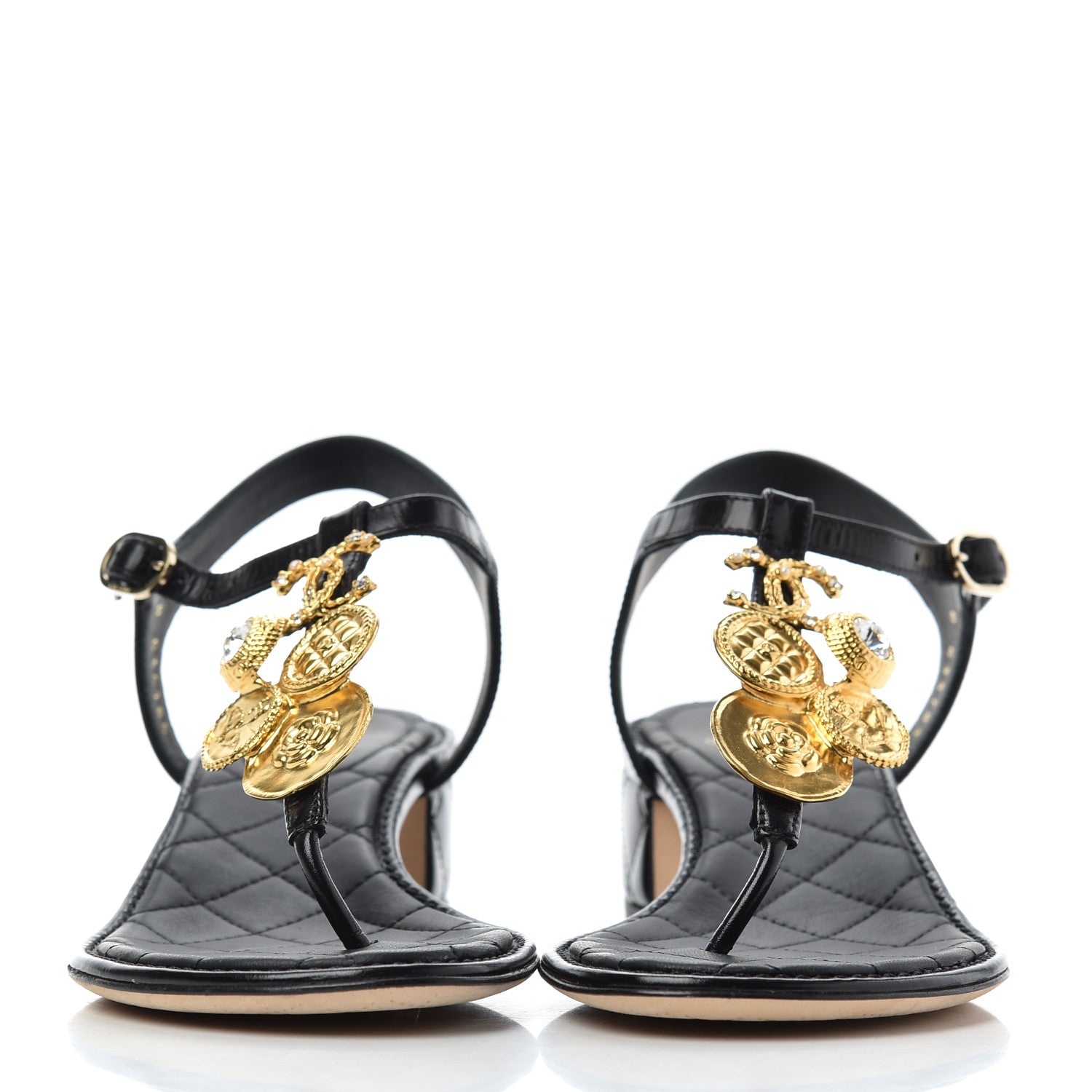 Chanel Calfskin Medallion CC Thong Sandals 38 Black 2 of 17
