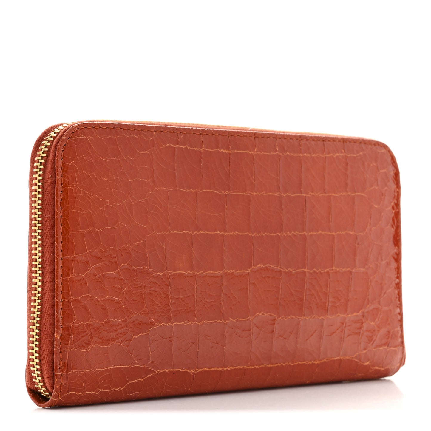 Vernice Crocodile Embossed Calfskin Zip Around Wallet Papaya