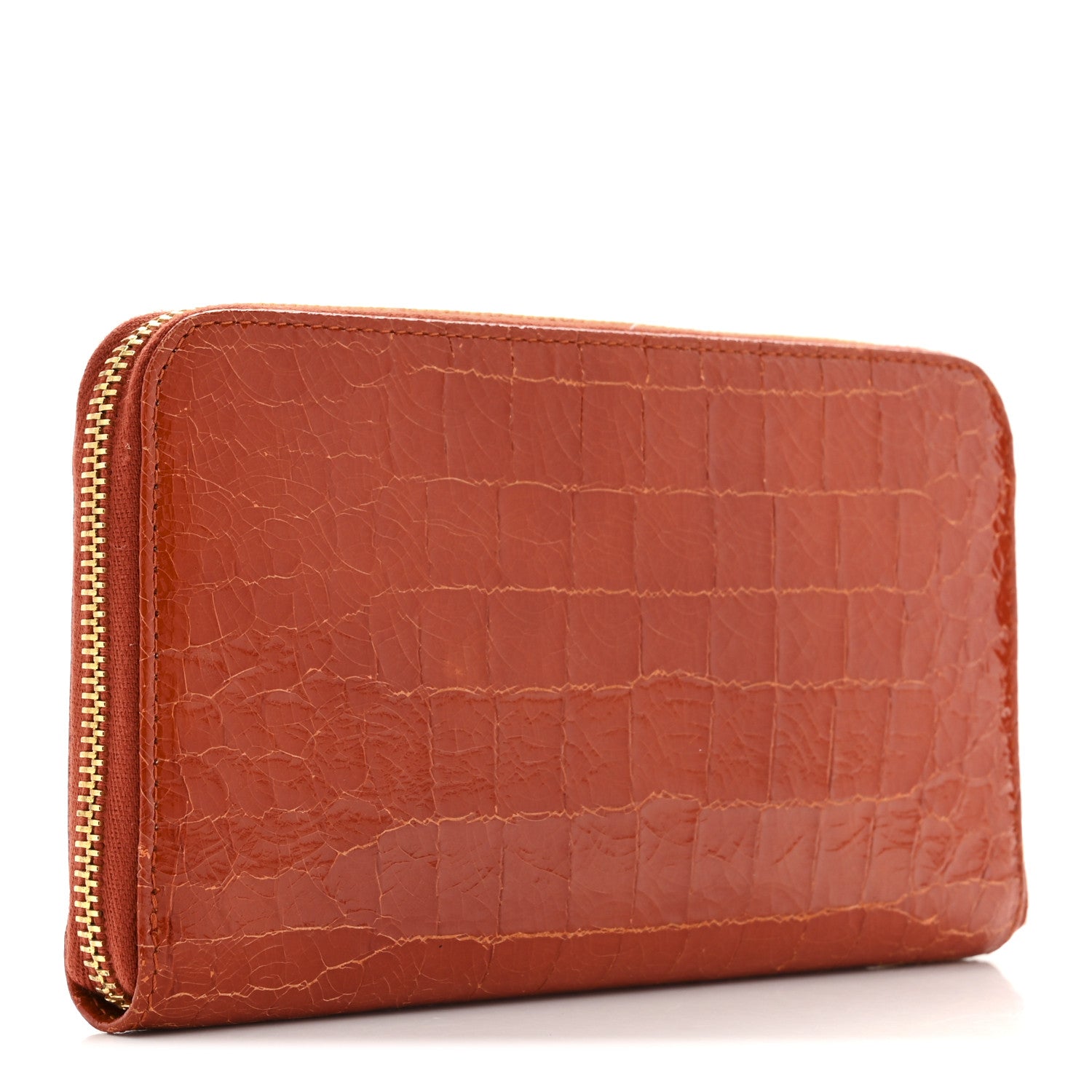Miu Miu Vernice Crocodile Embossed Calfskin Zip Around Wallet Papaya 3 of 7