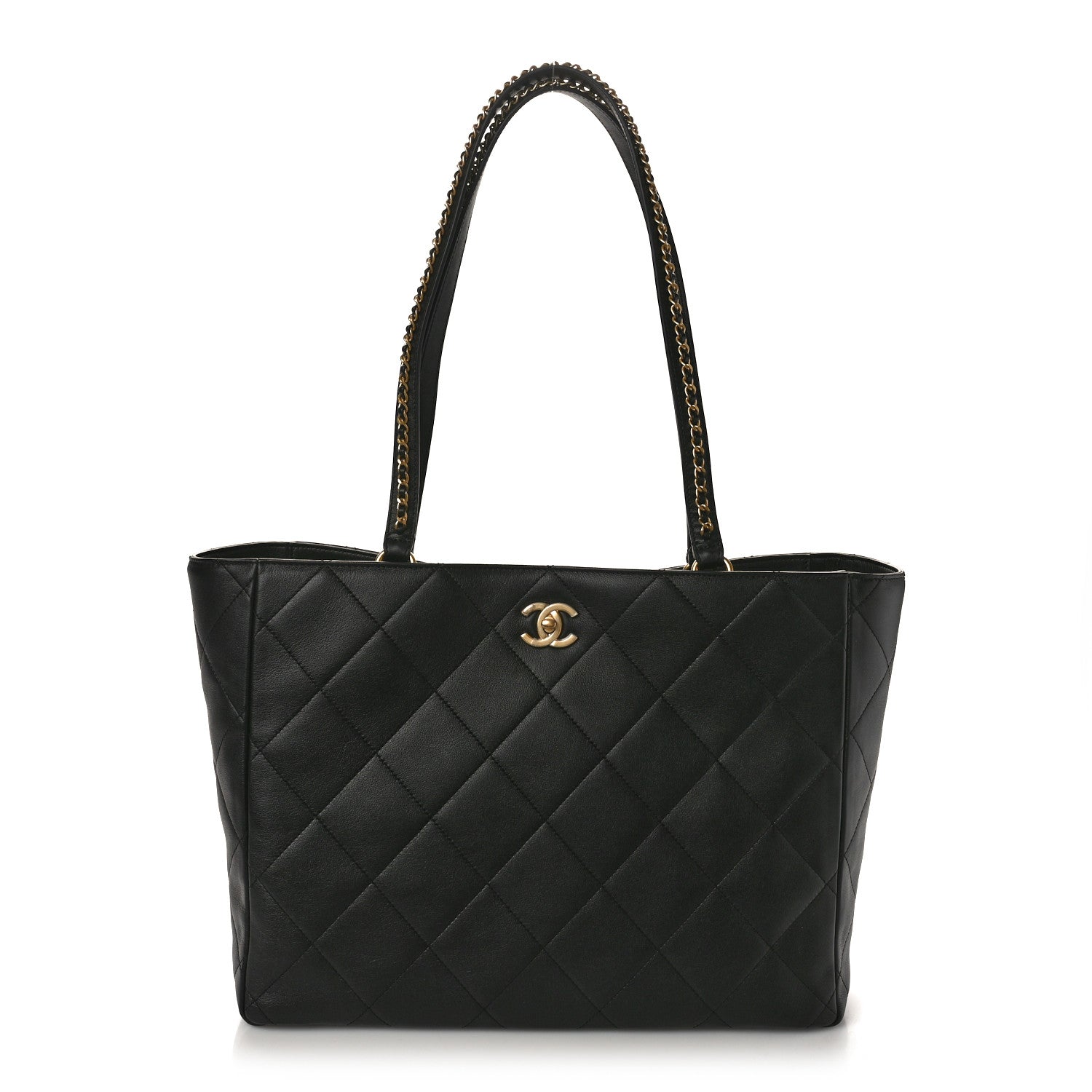 Chanel Calfskin Quilted Book Pocket Shopping Tote Black 1 of 12