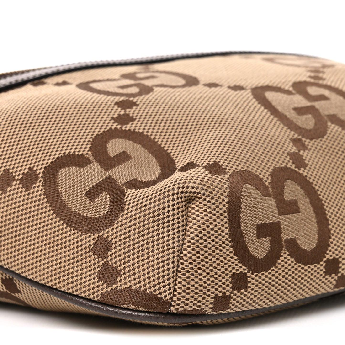 Monogram Jumbo GG Textured Dollar Calfskin Web Belt Bag Camel Ebony New Acero