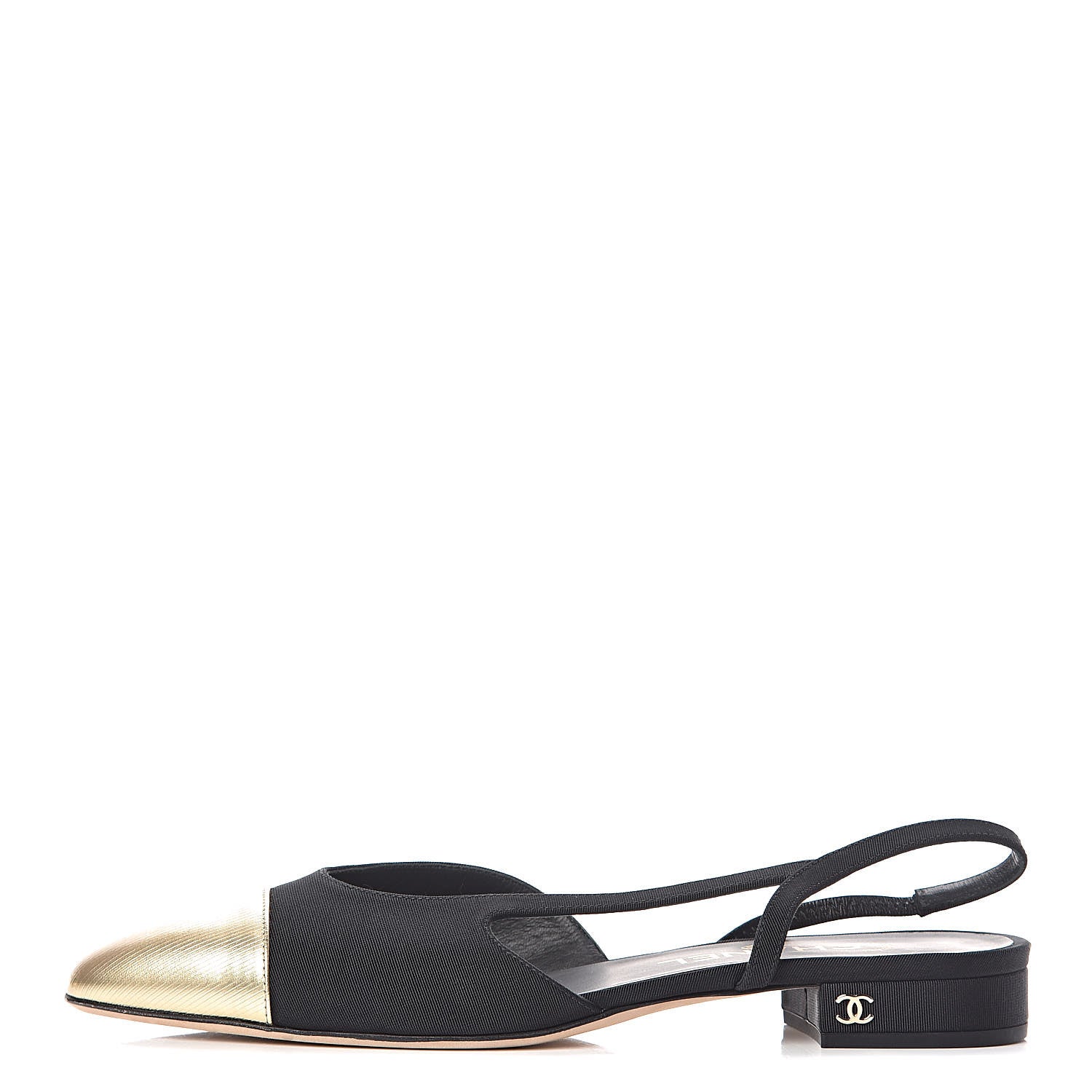Chanel Grosgrain Cap Toe CC Slingback Pumps 39 Black Gold 1 of 10