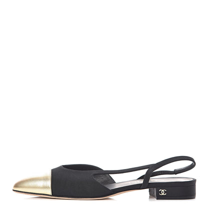 Chanel Grosgrain Cap Toe CC Slingback Pumps 39 Black Gold 1 of 10
