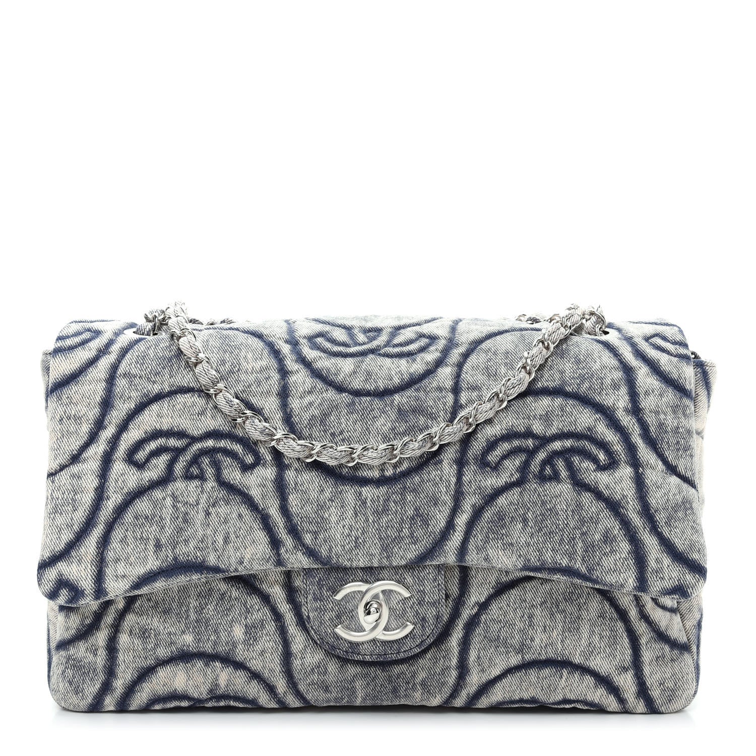 Chanel Denim Embossed CC Logo Print Jumbo Single Flap Blue 1 of 10