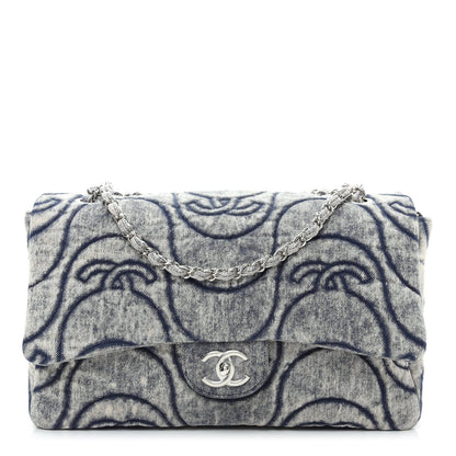 Chanel Denim Embossed CC Logo Print Jumbo Single Flap Blue 1 of 10