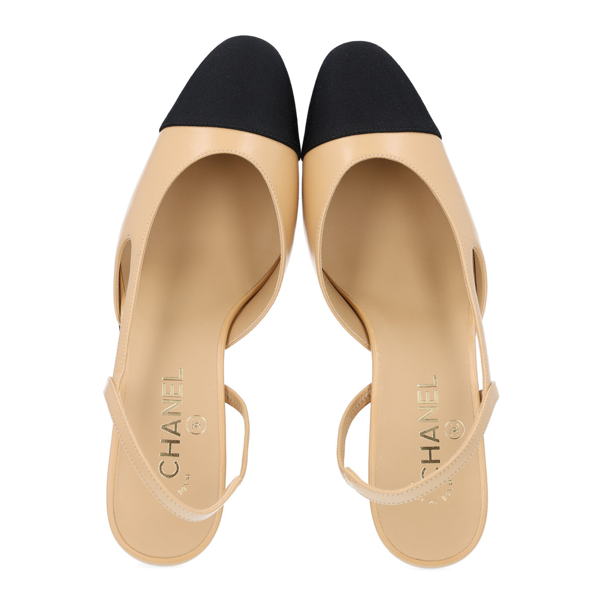 Goatskin Grosgrain Cap Toe CC Slingback Pumps 40 Beige Black