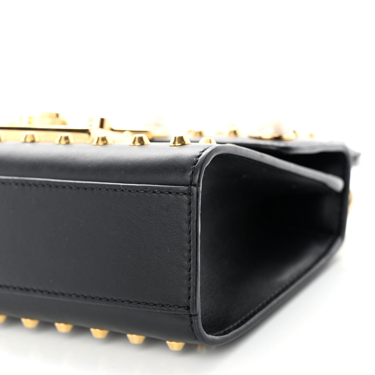 Calfskin Studded Small Padlock Shoulder Bag Black