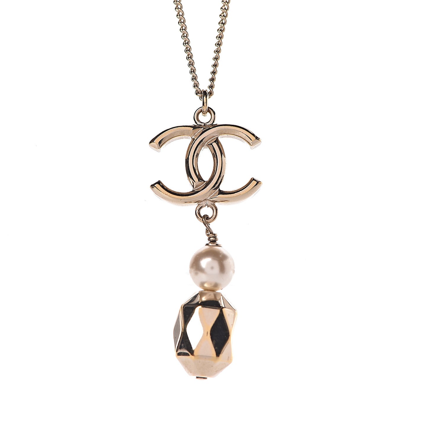 Pearl CC Drop Necklace Gold