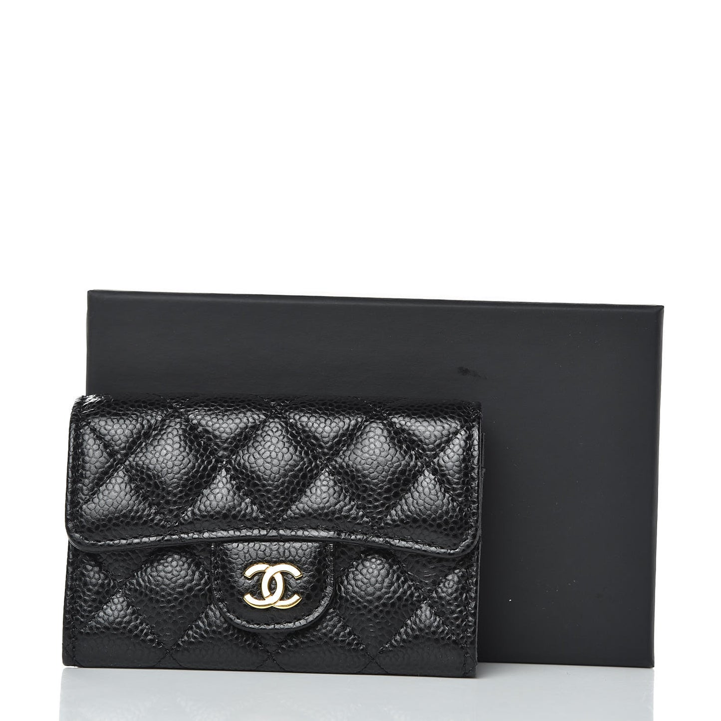 Caviar Quilted Flap Card Holder Black