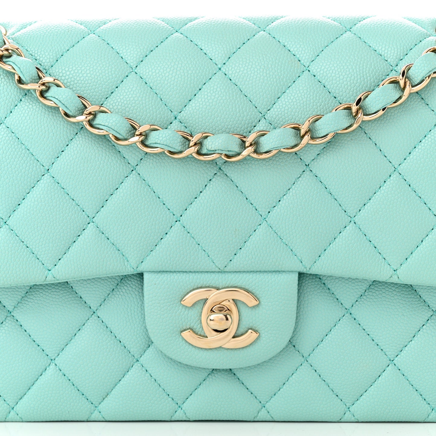 Caviar Quilted Medium Double Flap Light Blue