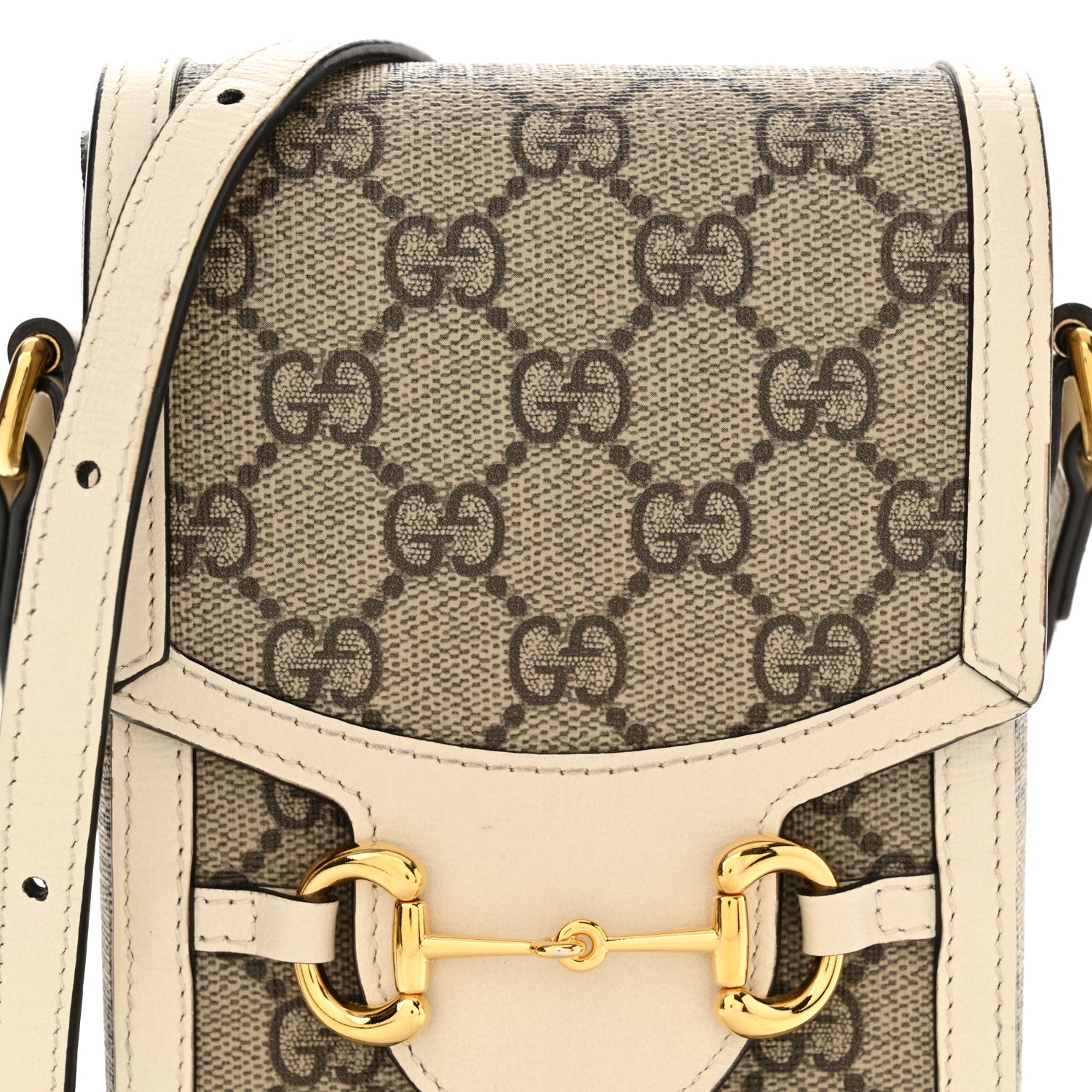 Gucci GG Supreme Monogram Azalea Calfskin Mini Horsebit 1955 Crossbody Bag Beige Ebony Mystic White 8 of 15