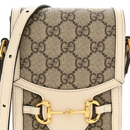 Gucci GG Supreme Monogram Azalea Calfskin Mini Horsebit 1955 Crossbody Bag Beige Ebony Mystic White 8 of 15