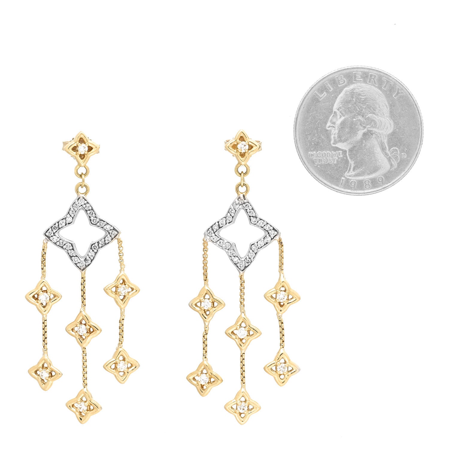 David Yurman 18K Yellow White Gold Diamond Quatrefoil Chandelier Earrings 2 of 4
