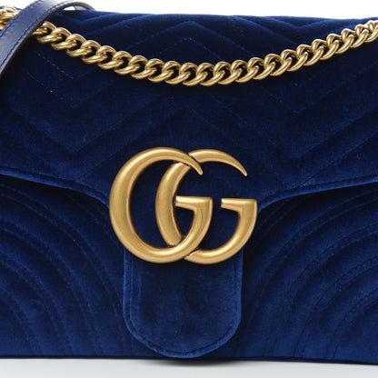 Gucci Velvet Matelasse Medium GG Marmont Shoulder Bag Cobalt Blue 9 of 9