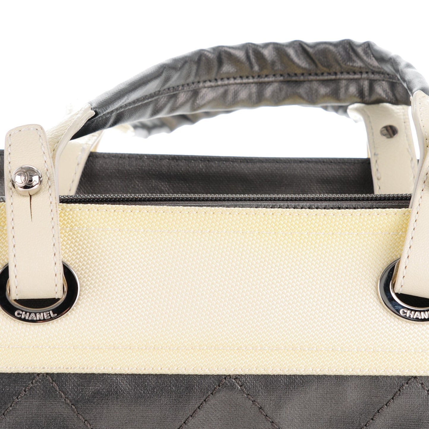 Coated Canvas Quilted Large Paris Biarritz Tote Silver