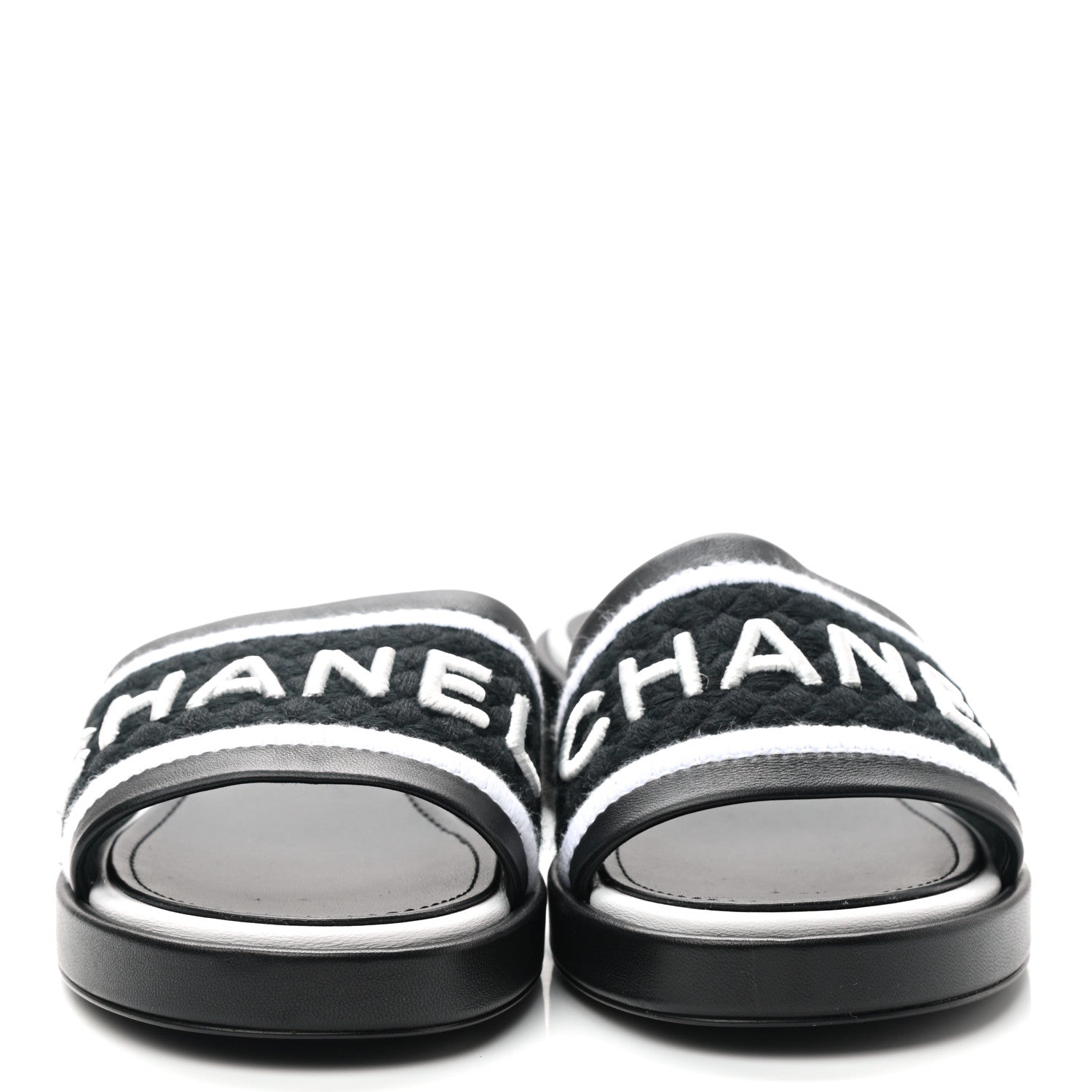Chanel Lambskin Embroidered CC Mule Sandal 38 Black White 2 of 8