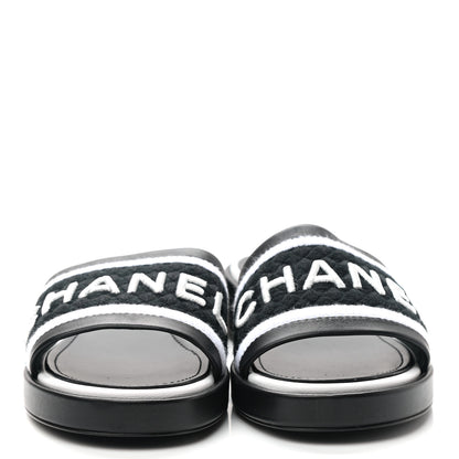 Chanel Lambskin Embroidered CC Mule Sandal 38 Black White 2 of 8