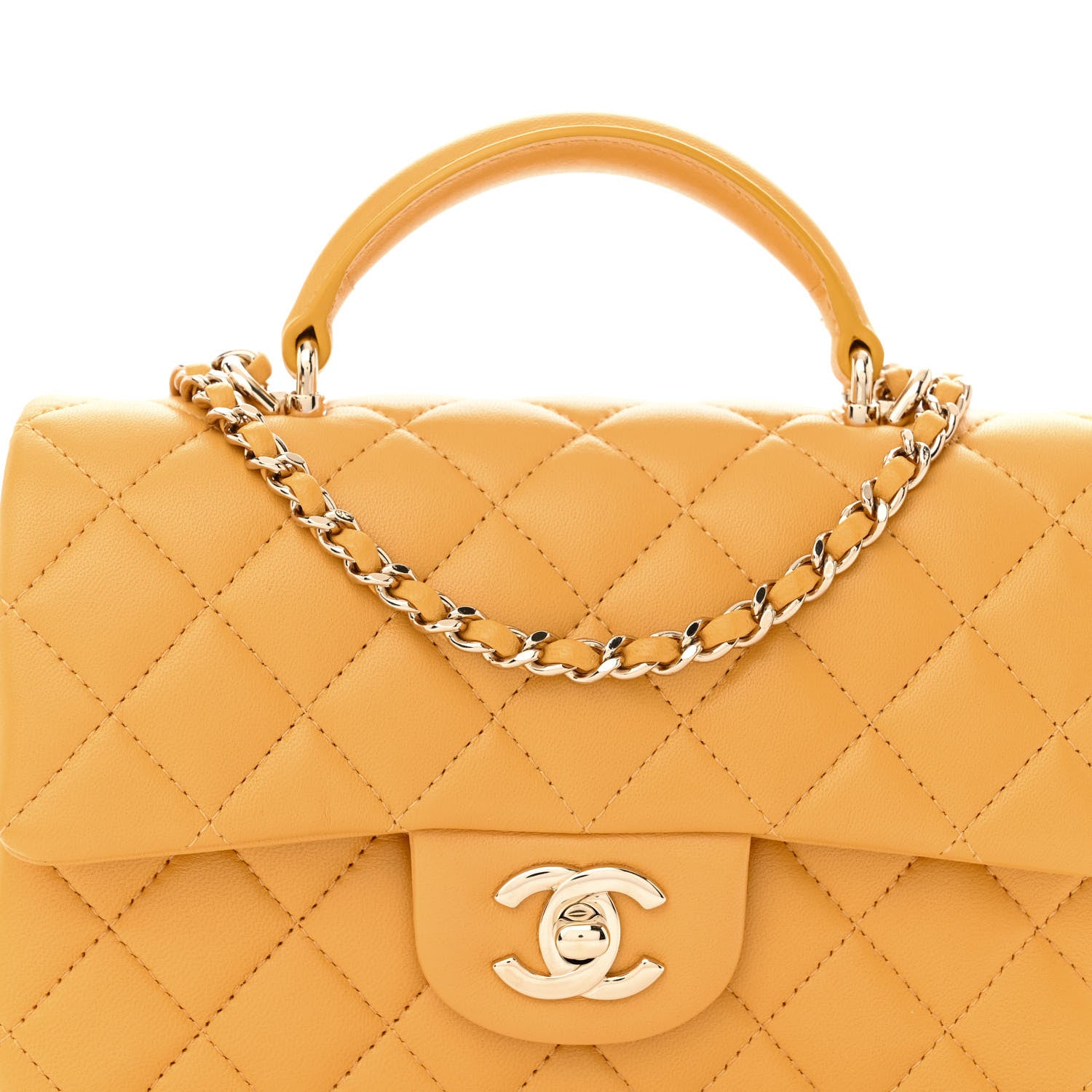Chanel Lambskin Quilted Mini Top Handle Rectangular Flap Yellow 8 of 11