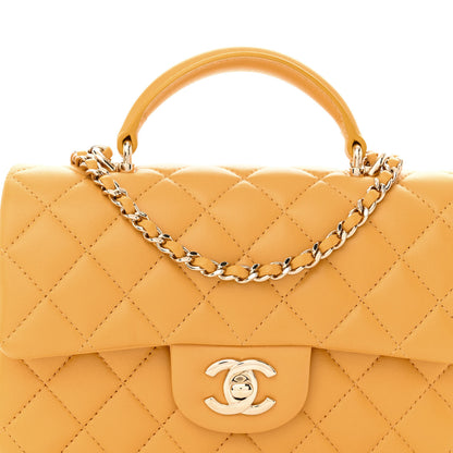 Chanel Lambskin Quilted Mini Top Handle Rectangular Flap Yellow 8 of 11