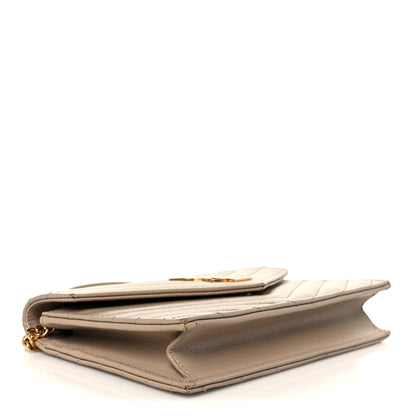 Saint Laurent Grain De Poudre Matelasse Chevron Monogram Envelope Chain Wallet Dark Beige 4 of 10