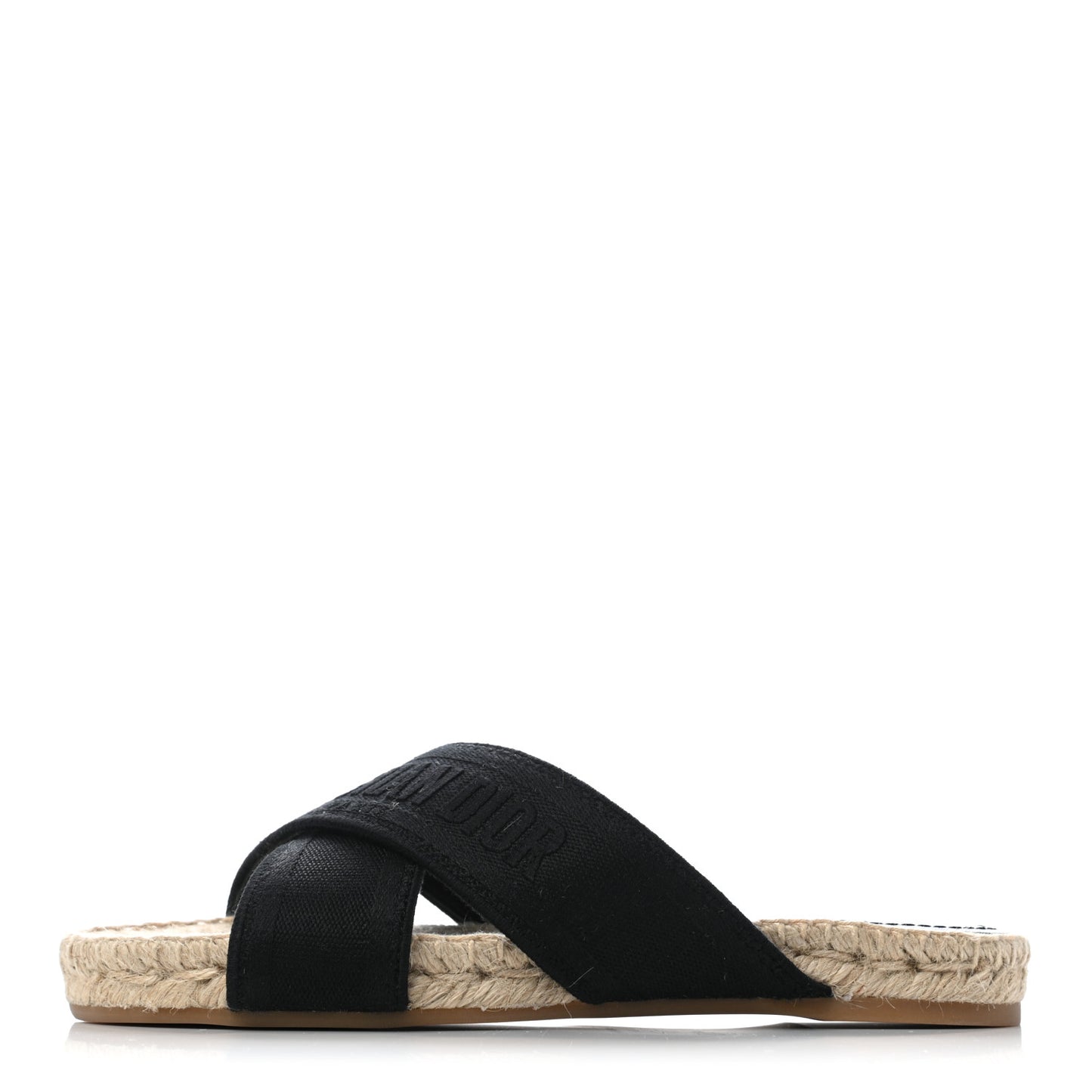 Canvas Embroidered Granville Espadrille Crisscross Flat Slide Sandals 36 Black