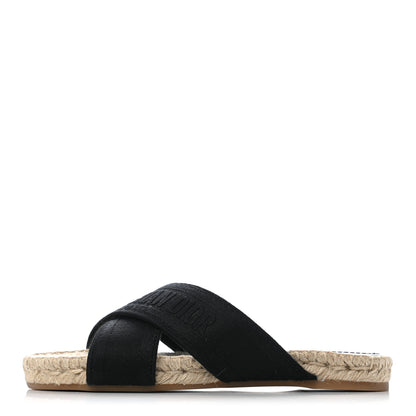 Christian Dior Canvas Embroidered Granville Espadrille Crisscross Flat Slide Sandals 36 Black 1 of 7