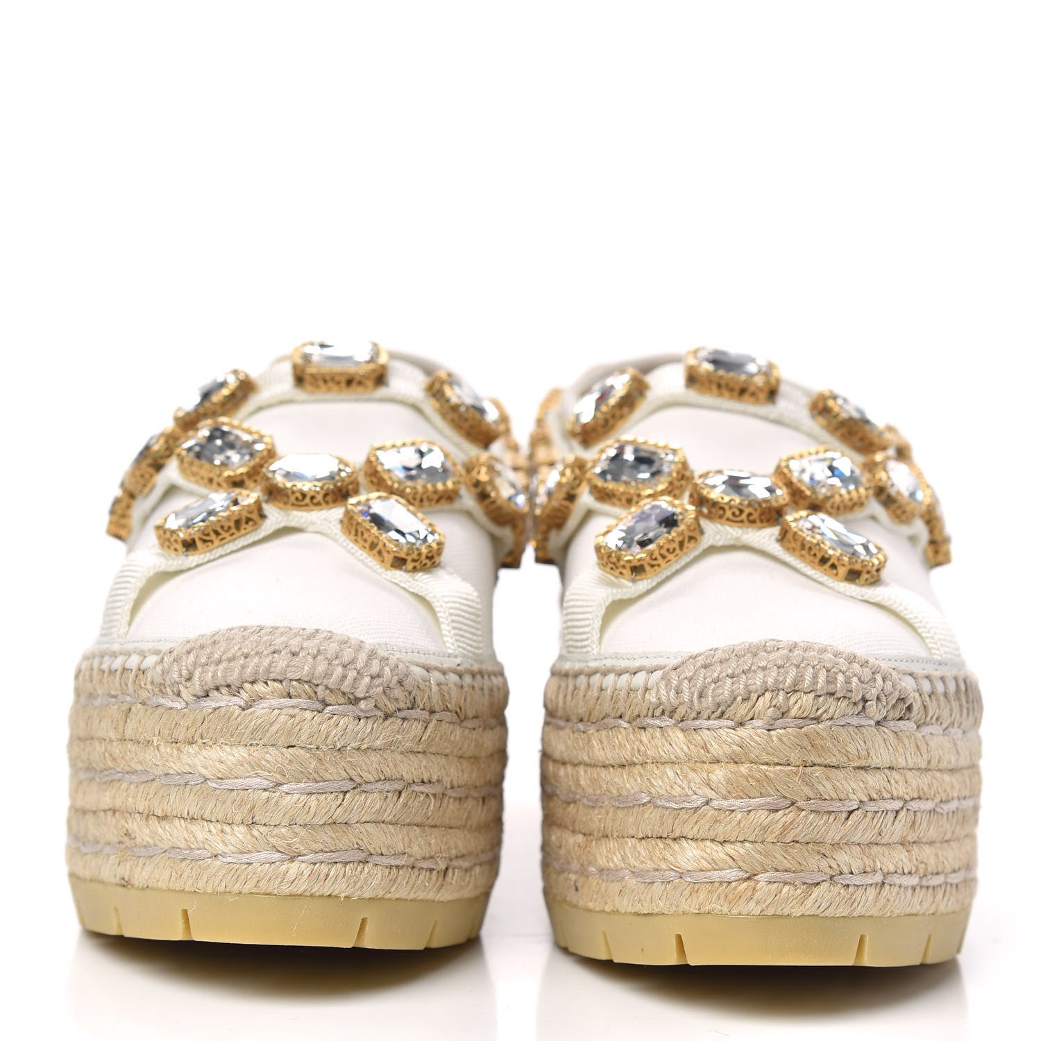 Gucci Canvas Crystal Embellished Platform Espadrilles 38 Great White 2 of 9