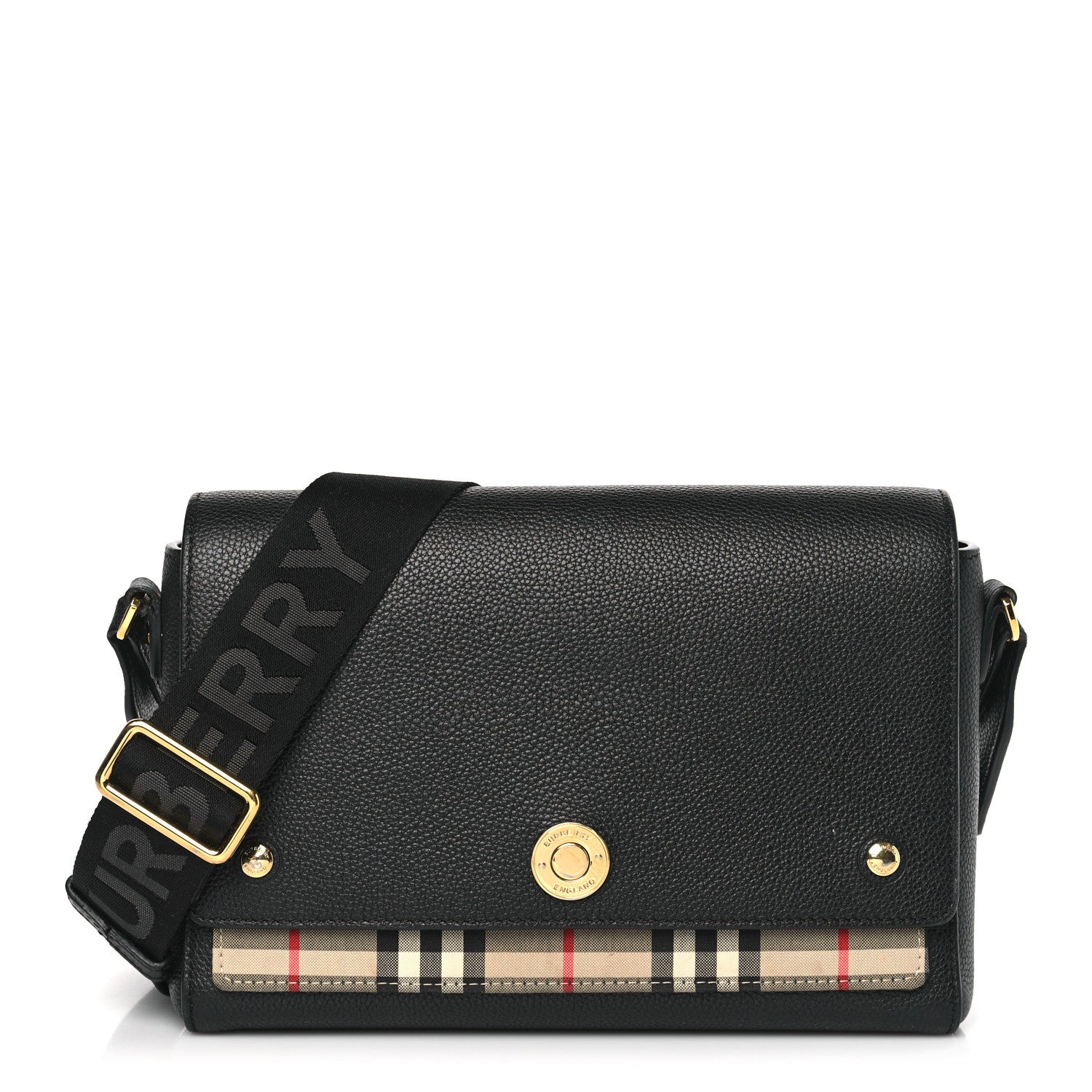 Burberry Coated Canvas Calfskin Vintage Check Medium Note Crossbody Bag Black 1 of 9
