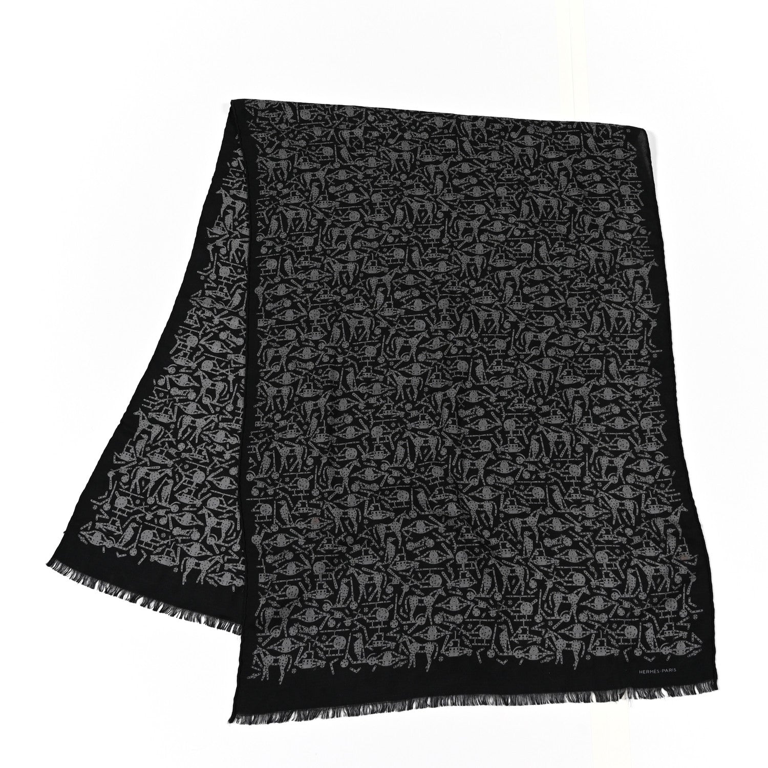 Hermes Silk Cashmere Stole Black 2 of 13