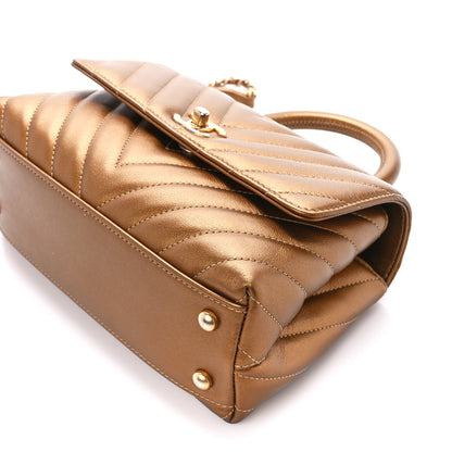 Chanel Metallic Calfskin Chevron Quilted Mini Coco Handle Flap Gold 10 of 10