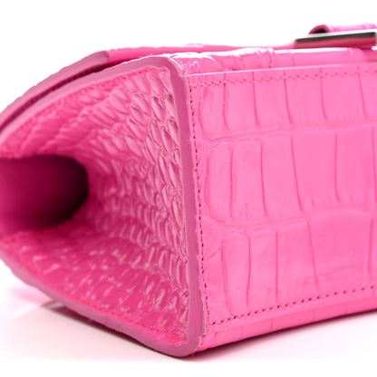 Balenciaga Shiny Calfskin Crocodile Embossed Hourglass Top Handle Bag XS Neon Pink 9 of 15