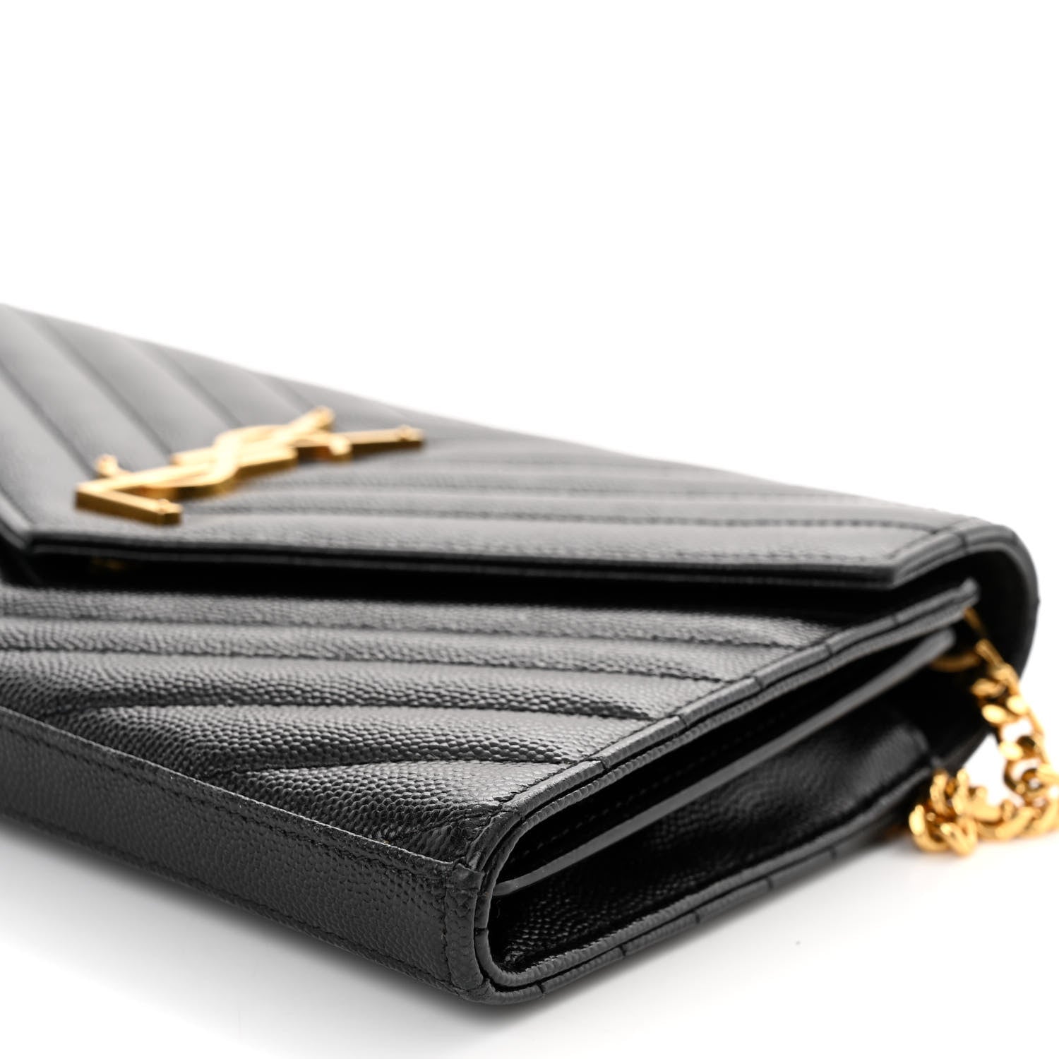 Saint Laurent Grain De Poudre Matelasse Chevron Monogram Chain Wallet Black 9 of 9
