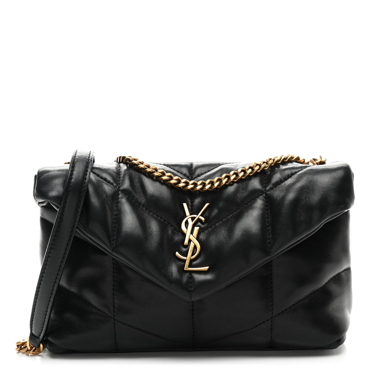 Lambskin Quilted Toy Loulou Puffer Monogram Chain Satchel Black