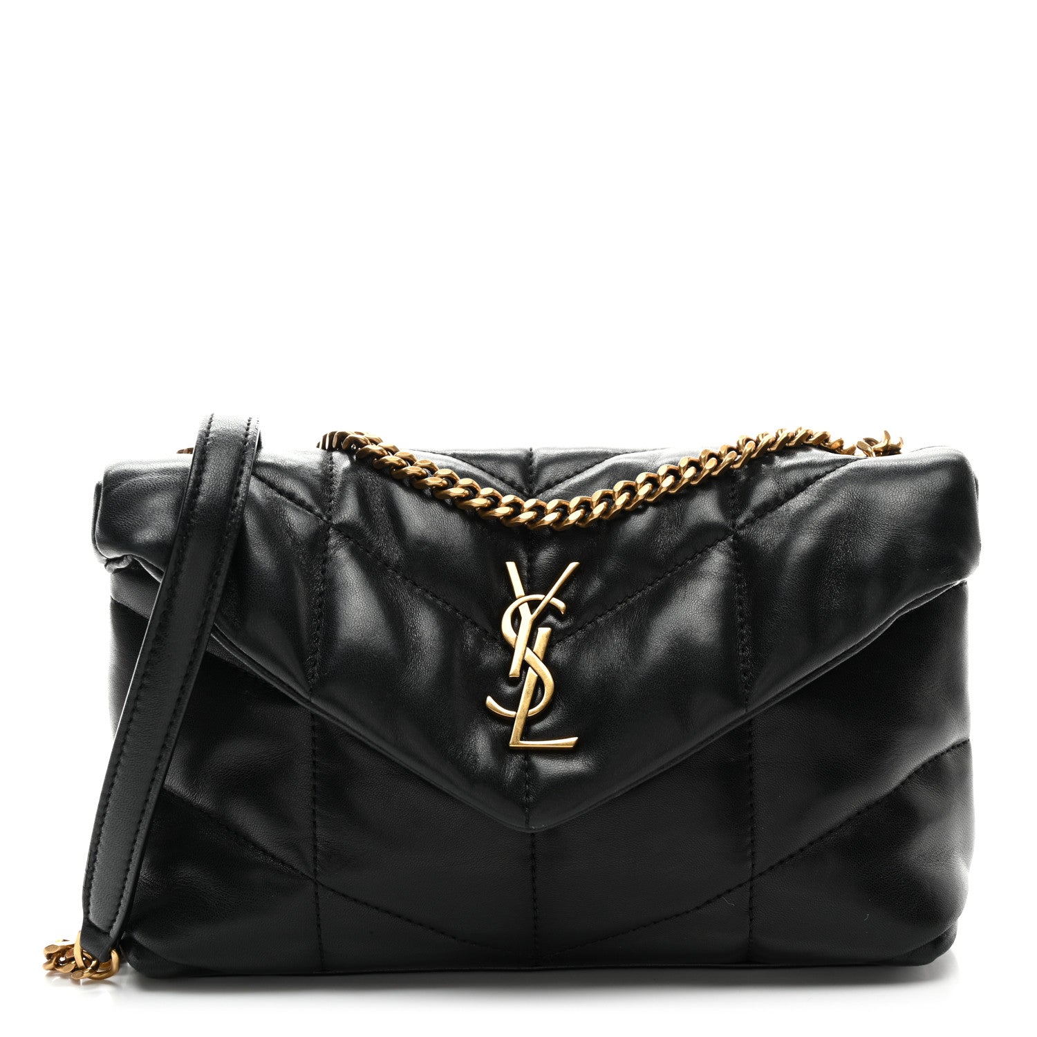 Saint Laurent Lambskin Quilted Toy Loulou Puffer Monogram Chain Satchel Black 1 of 10