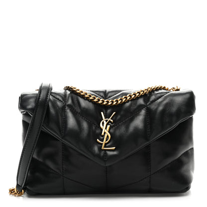 Saint Laurent Lambskin Quilted Toy Loulou Puffer Monogram Chain Satchel Black 1 of 10