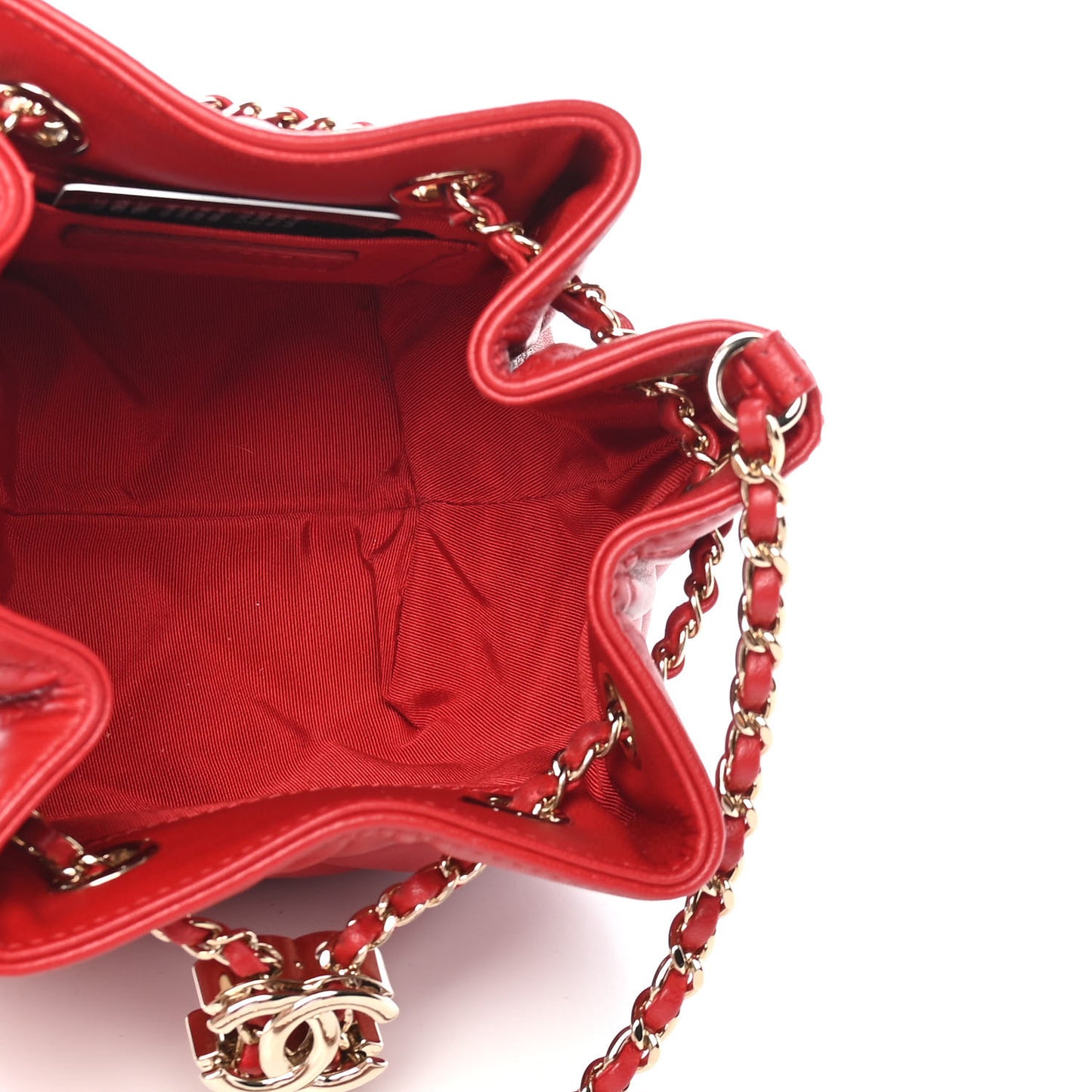 Lambskin Quilted CC Dweller Drawstring Bucket Bag Red