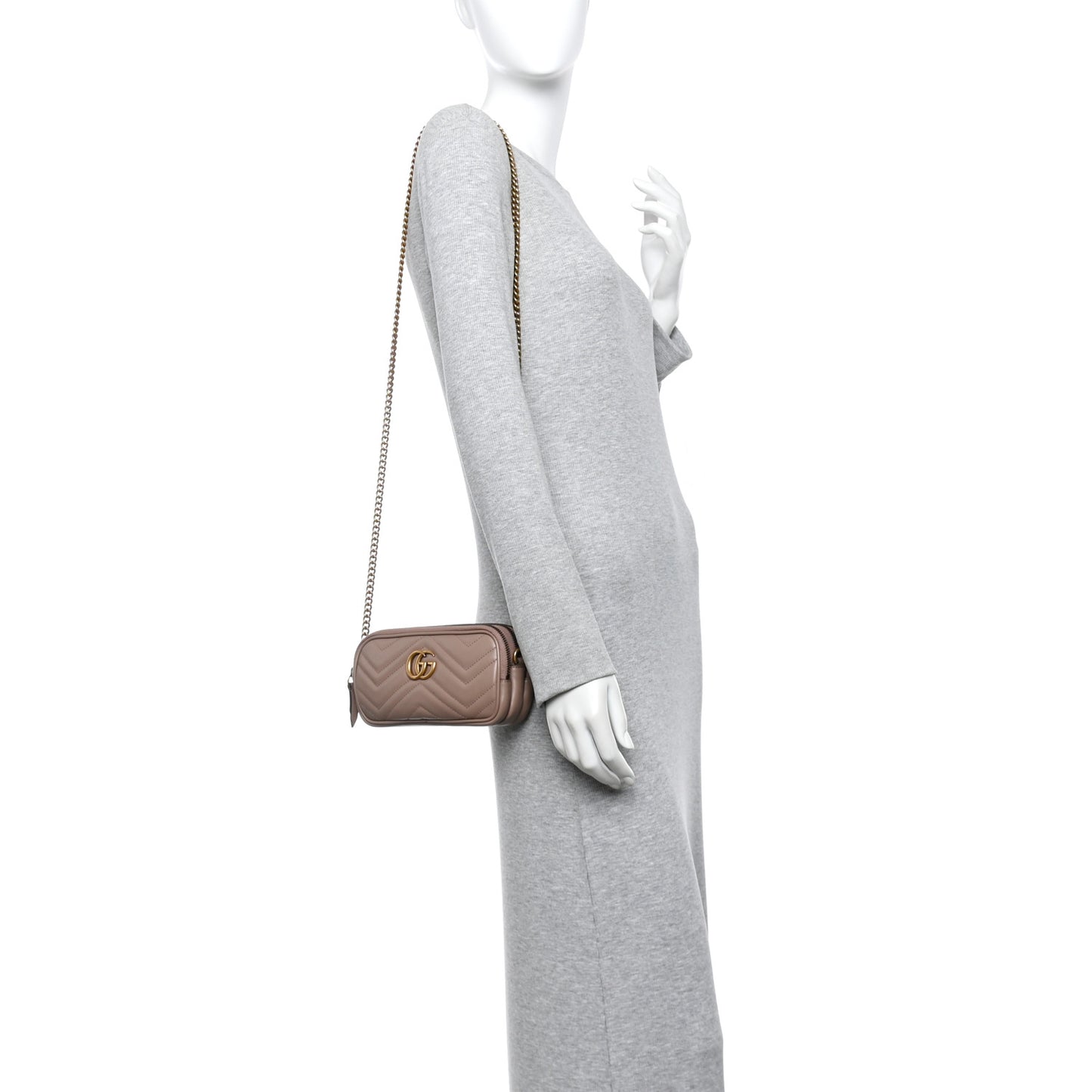 Calfskin Matelasse Mini GG Marmont Chain Crossbody Bag Porcelain Rose