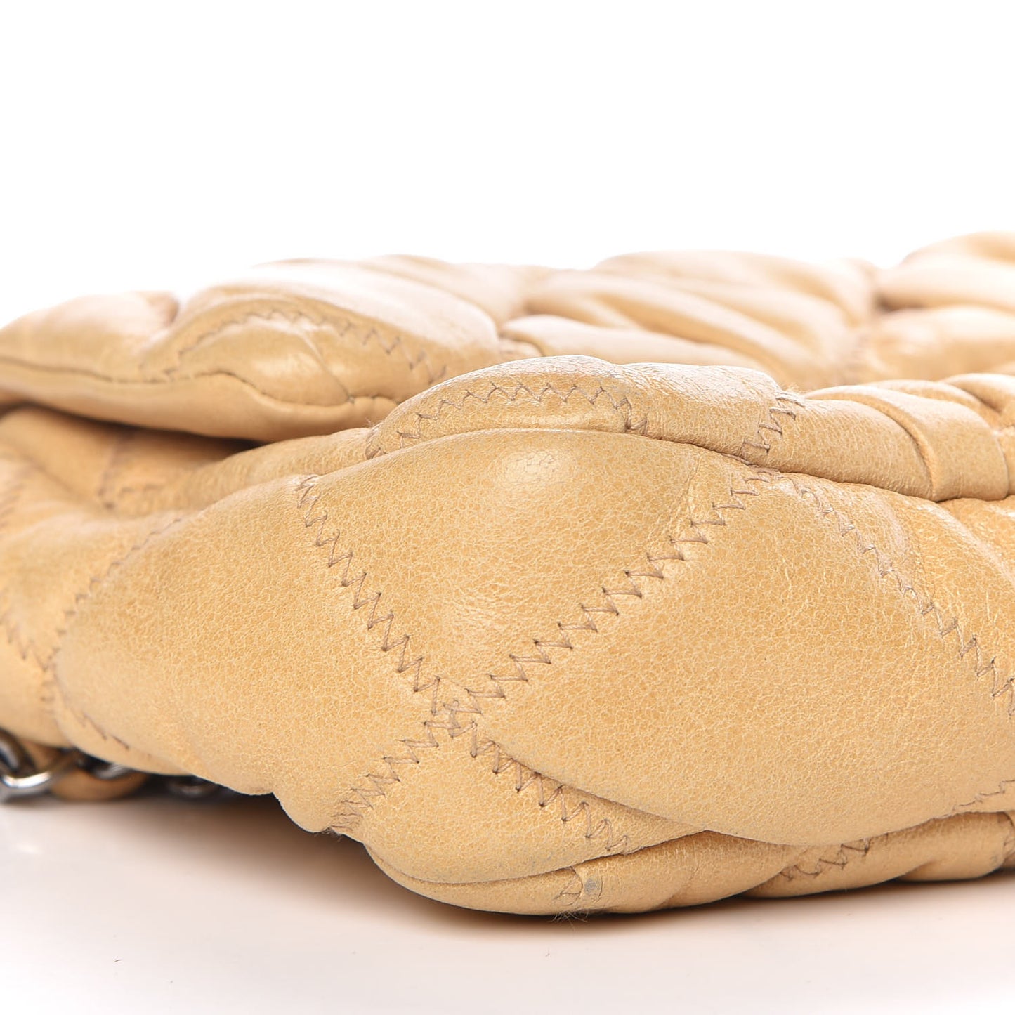 Calfskin Quilted Medium Bubble Quilt Flap Bag Beige