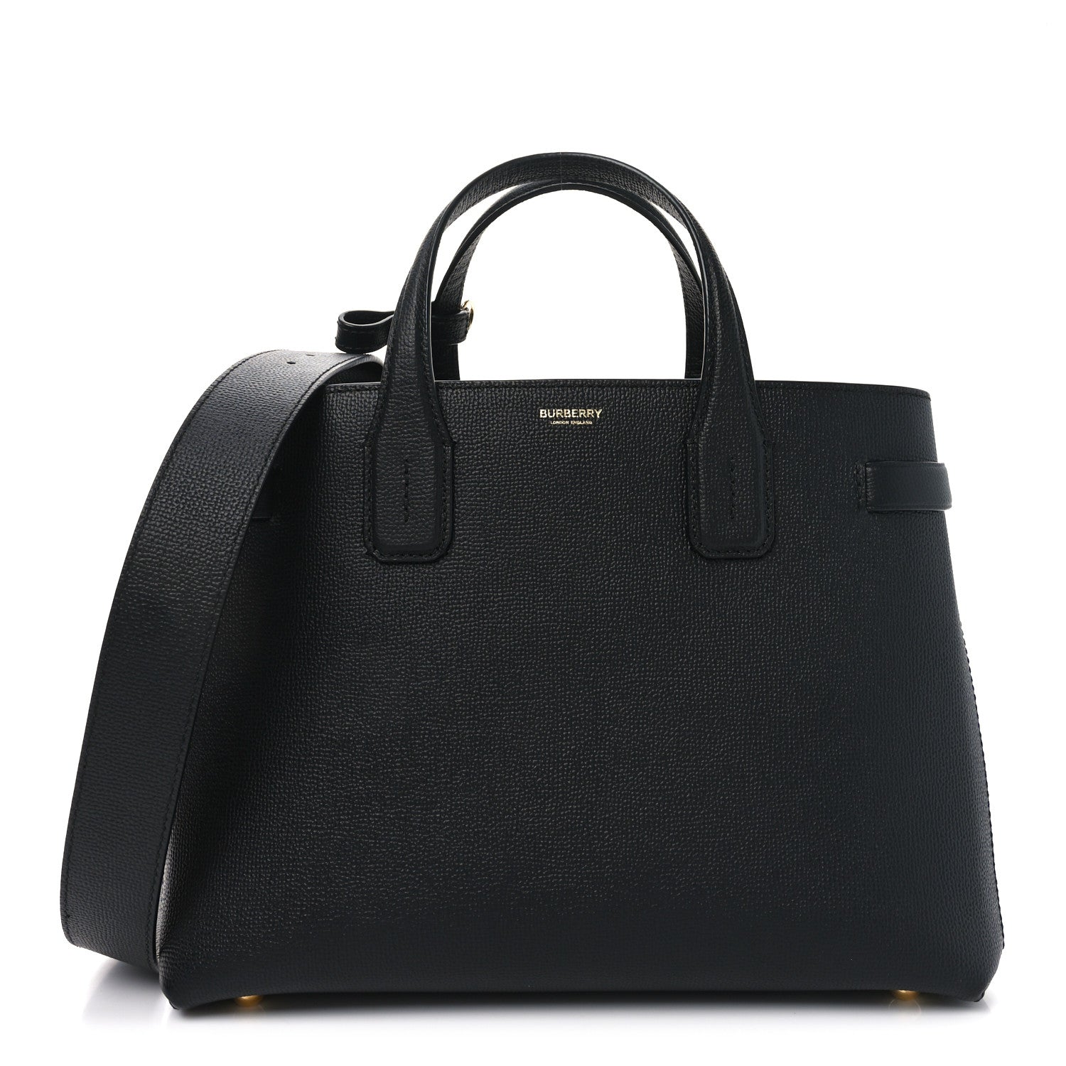 Burberry Grainy Calfskin House Check Medium Banner Tote Black 1 of 9