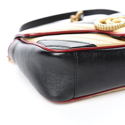 Gucci Vintage Effect Calfskin Matelasse Diagonal Striped Small Torchon GG Marmont Shoulder Bag Black Beige 7 of 9